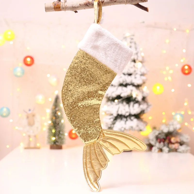 Рождественские чулки мешок подарков блестящие Русалка хвост Подарки чулок Xmas блесток волшебный мешок конфет рождественские украшения для дома