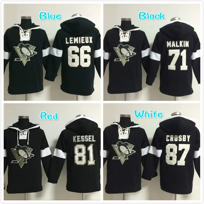 Мужские 87 Сидни Кросби 71 Евгений Малкин Вышивка Хоккей Толстовки Джерси Черный |