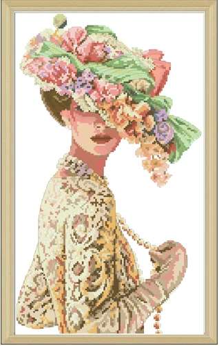 

Needlework 14CT 16CT 18CT Cross Stitch, DIY Count Cross Stitch, Embroidery Set, Flower hat beauty