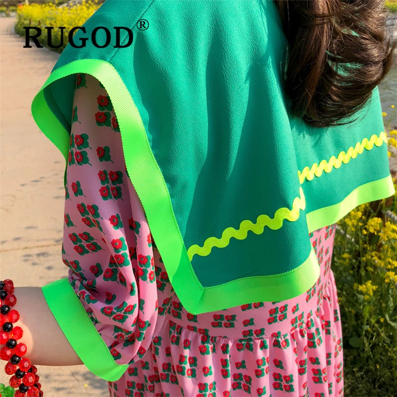 Женское винтажное платье RUGOD элегантное шифоновое с короткими рукавами и принтом