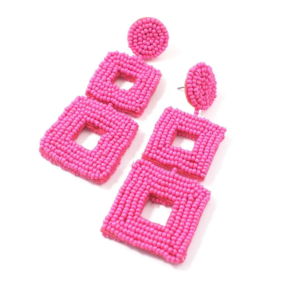 Rose Earrings MANILAI Square Handmade Beads Drop Earrings For Women Jewelry Geometric Dangle Earrings Statement Big Bead Pendant Wedding - Окраска металла: Rose Earrings