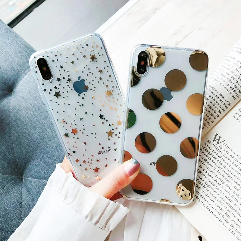 Роскошный чехол в горошек со звездами для iPhone X XS Max Xr прозрачный мягкий из ТПУ 8 7 6S