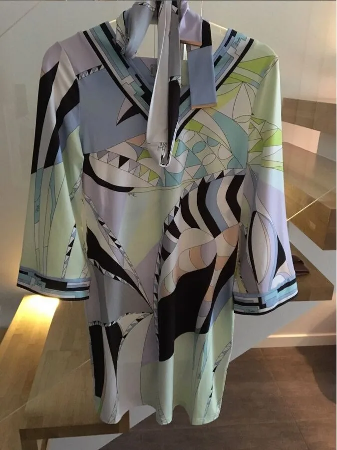 2018 epucci люксовых брендов осень Джерси шелковое платье Для женщин очаровательные