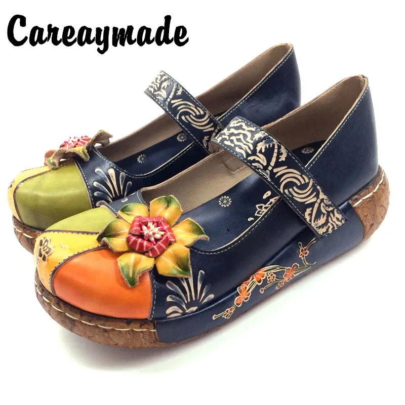 Careaymade-народном стиле сделанная полностью вручную из воловьей кожи с накладкой спереди Туфли с резным украшением, художественная обувь в стиле ретро «MORI GIRL», женские повседневные сандалии, 0933-31