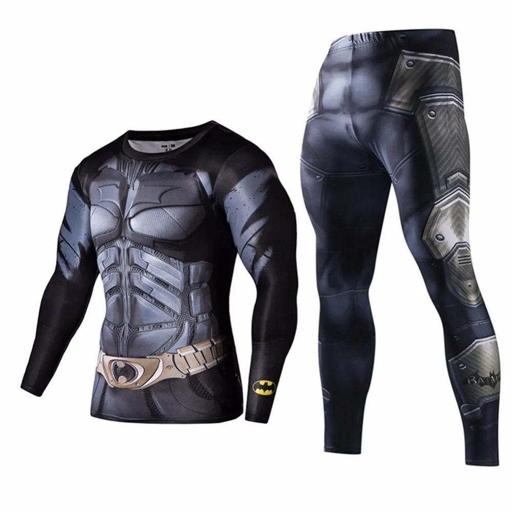 2Pcs Fashion Sportswear Men Workout Fitness Set Superman Captain America Tracksuit Plus Size S-XL | Мужская одежда