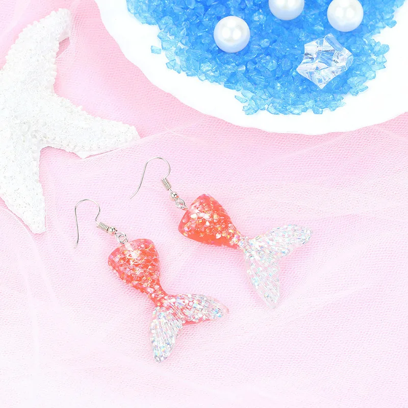 INS Net Red a Gradient Mermaid Ji ear hook Girl's Heart Русалка из смолы хвост пены Серьги Гвоздики/пост