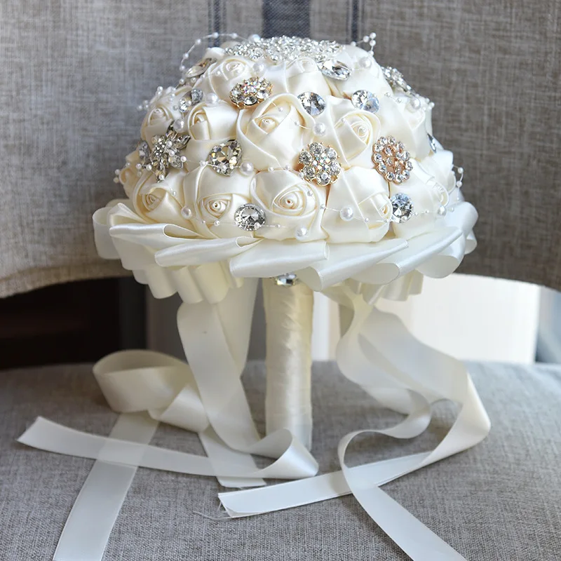 

Newest Cream Artificial Wedding Bridal Bouquets Flowers Foam Ball Durable Silk Throw Wedding Bouquet for wedding decoration
