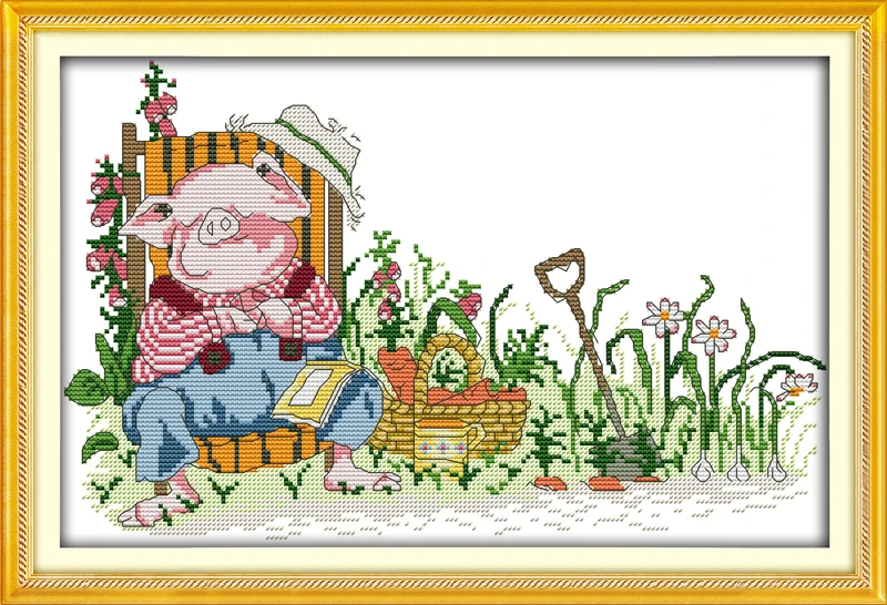

The sleeping pig cross stitch kit 14ct 11ct pre stamped canvas embroidery DIY handmade needlework