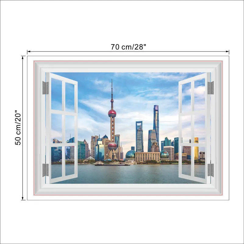 Oriental Pearl Tower 3d поддельные наклейки окна стены Гостиная Украшения в спальню