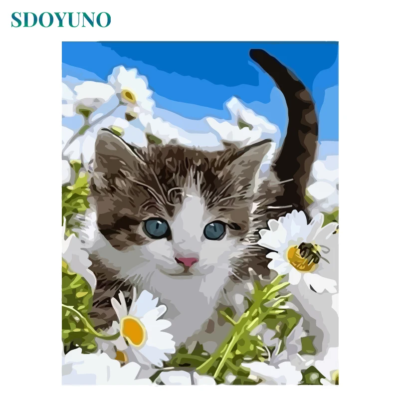 

SDOYUNO Frame Flower Cat DIY Painting By Numbers Animals Acrylic Paint On Canvas Modern Wall Art Painting Calligraphy 40x50cm
