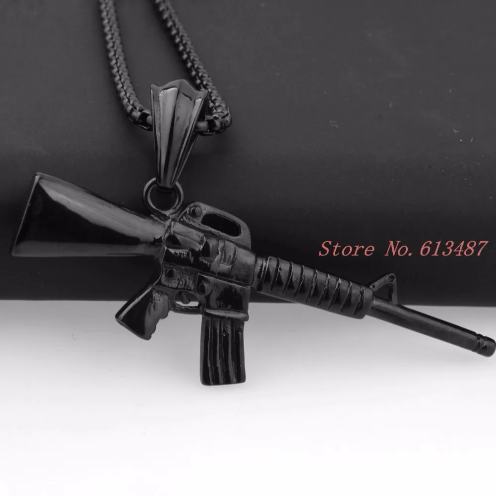 Модный черный M16 Submachine Gun дизайн высококачественный кулон из нержавеющей стали