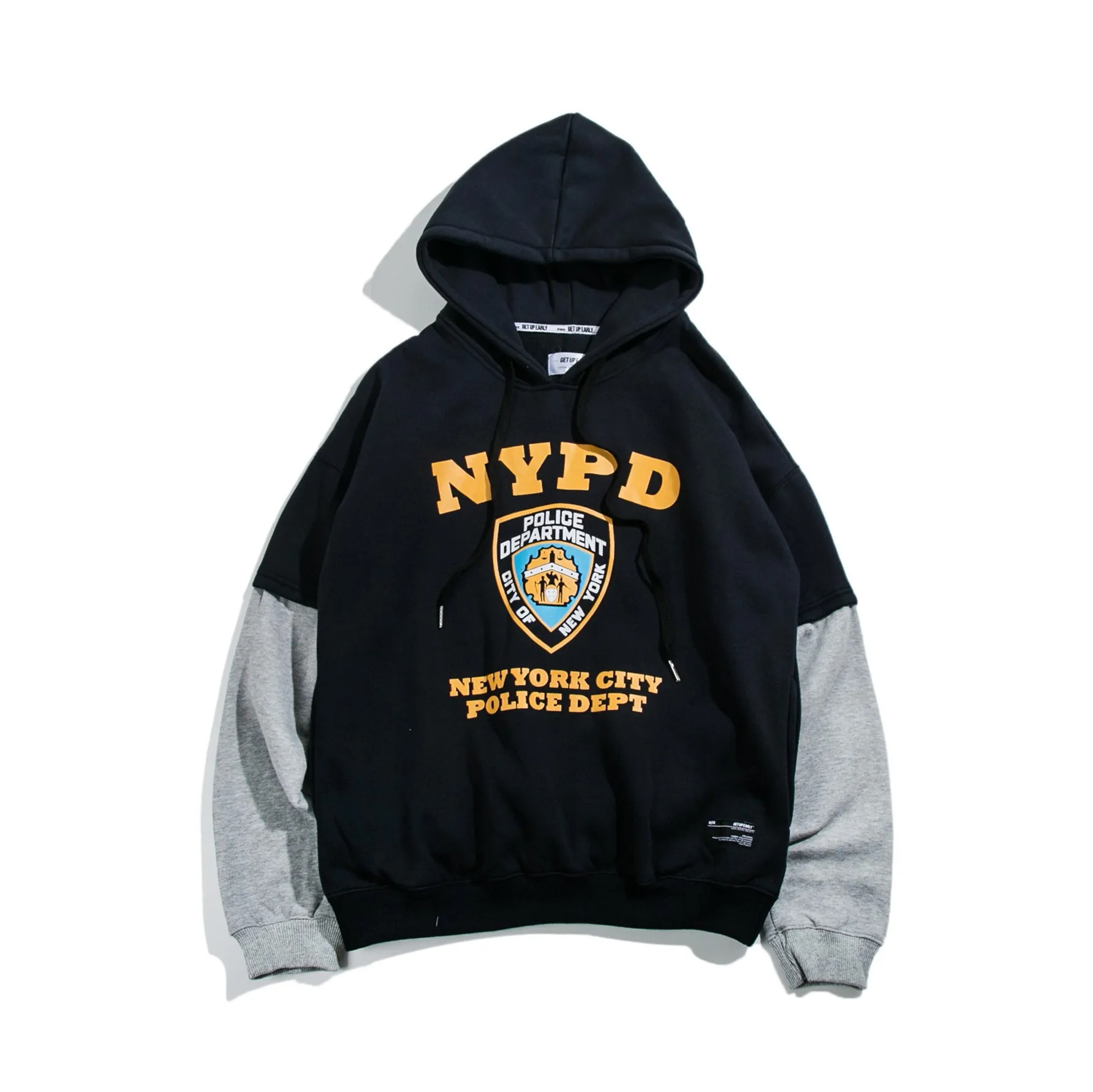 Темно-серый NYPD Забавный принт мужские толстовки пэчворк с капюшоном топы уличная одежда толстовки в стиле хип-хоп Swag Track флисовые трендовые парные мужские толстовки - Цвет: Темно-серый