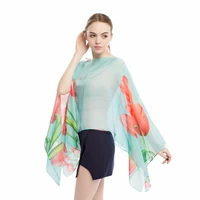 women silk cover ups sarong cape wraps european style pareo femme kaftan pearl buttons tulip shawls