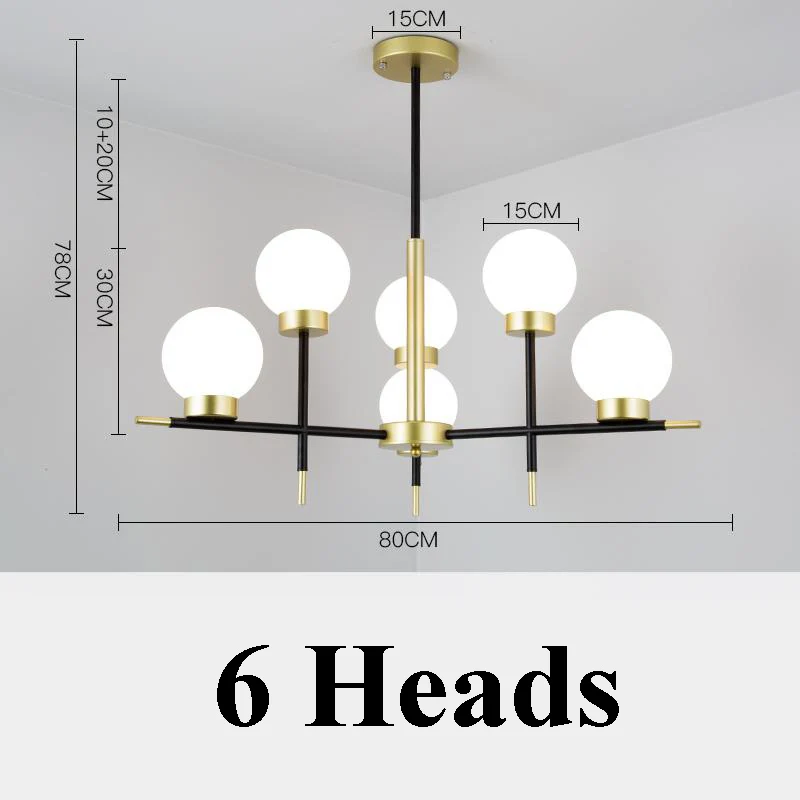 6 lights Современная, в виде стекляного шара светодиодный Люстра для гостиной Подвесная лампа для спальни часы с кварцевым механизмом подвесные светильники железа висящий канделяр - Цвет корпуса: 6 lights