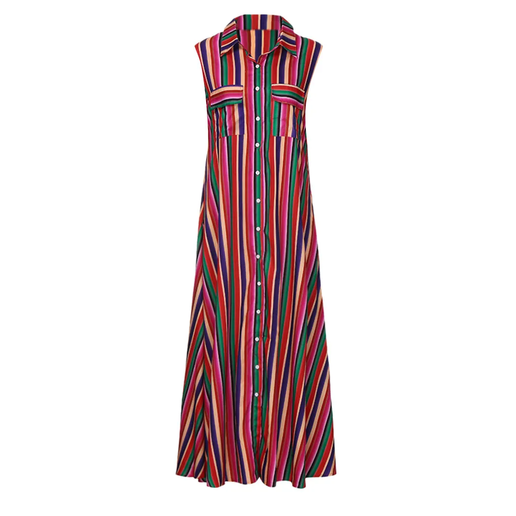 Женское повседневное Полосатое платье без рукавов свободные вечерние длинные