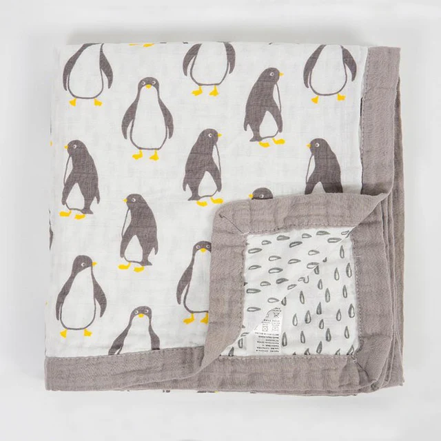 penguin 2 слоя мягкое бамбуковое волокно хлопок муслин пеленание обертывание для младенцев детское одеяло для новорожденных Детское постельное белье детское полотенце - Цвет: penguin