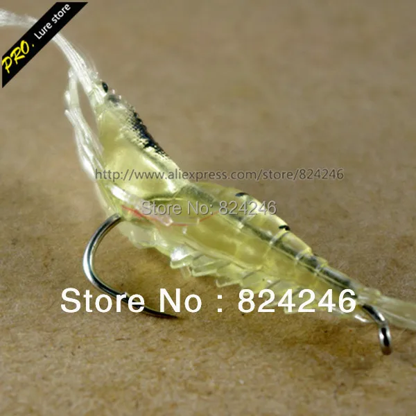 

Free Shipping 50pcs/Lot ,Soft plastic Prawn shrimp lure 4.5cm Bream Bass Trout Snapper with hooks free post