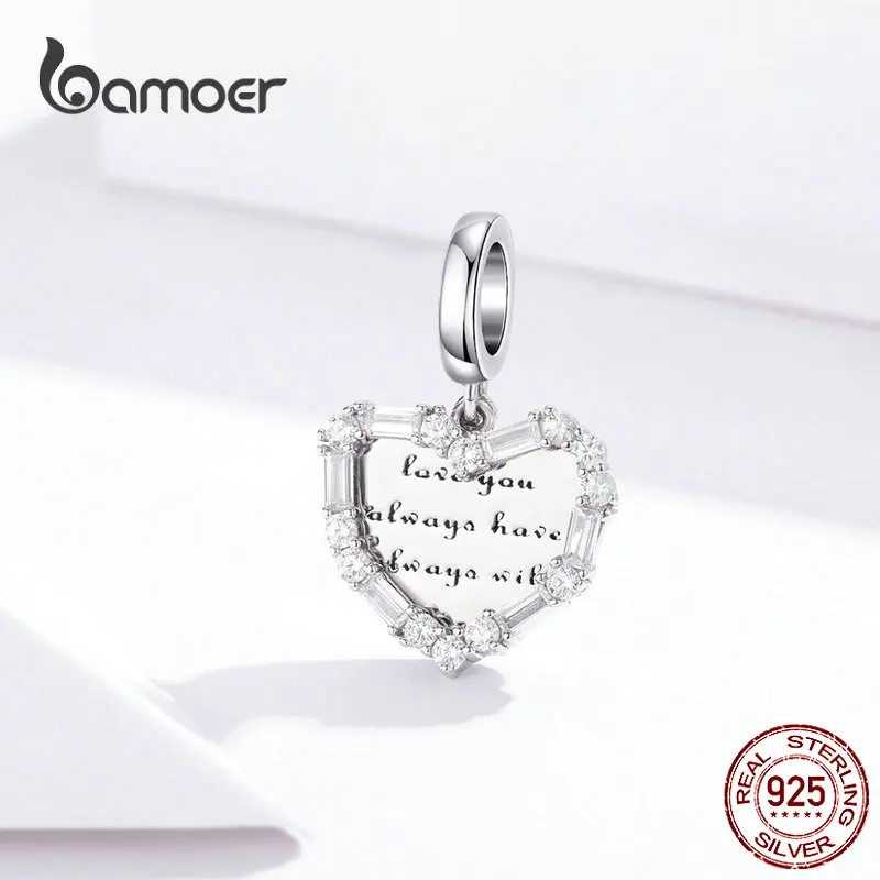 BAMOER, подвеска в форме сердца, шарм, 925 пробы, серебро, обещание, талисманы, подходят для женщин, браслет, браслет, роскошный бренд, ювелирное изделие SCC1164