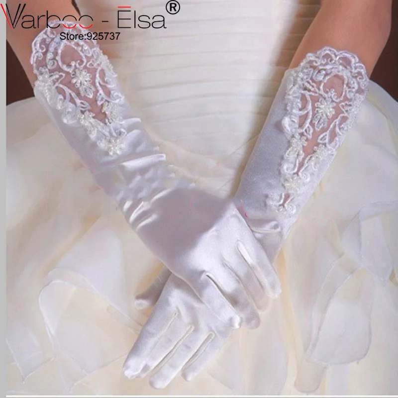 Guantes Novia Дешевые Свадебные вечерние кружевные атласная перчатка без пальцев с бисером Белые бежевые Свадебные перчатки с аппликацией перчатки невесты