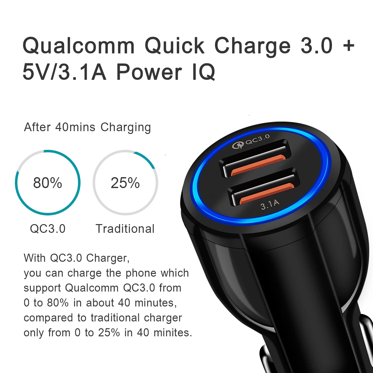 Быстрая зарядка 3 0 Автомобильное зарядное устройство для мобильного телефона