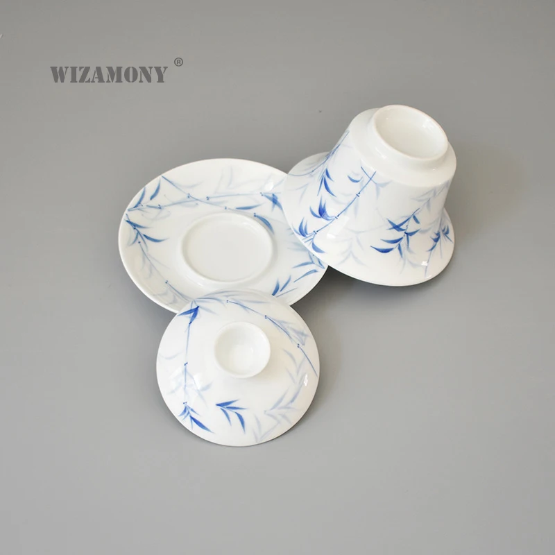1 шт. WIZAMONY сине белый бамбуковый Gaiwan китайский старинный глазурь Цзиндэчжэнь