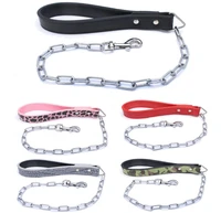 high quality strong pet dog chain leash large and medium sized pu short leash pet iron chain leash chain solid animal pattern