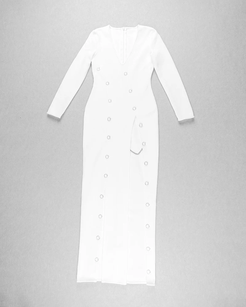 Vestidos mujer сексуальное Белое Бандажное платье Мода Глубокий v-образный вырез вечерние Bodycon макси платье