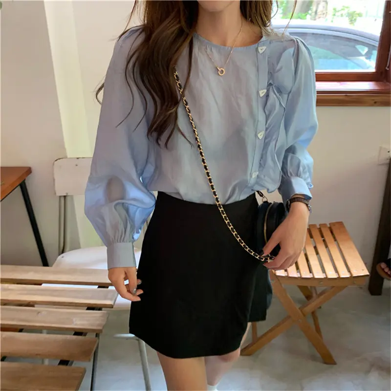 Новинка 2019 года! Женские офисные свободные одноцветные рубашки высокого