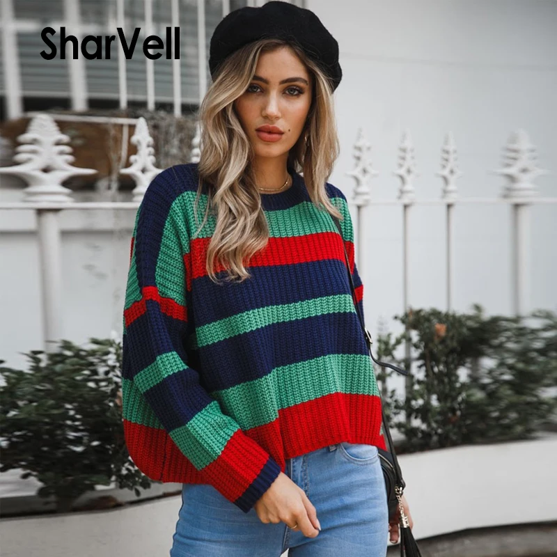 SharVell женский свитер модный Цветной полосатый короткий Unif с длинным рукавом