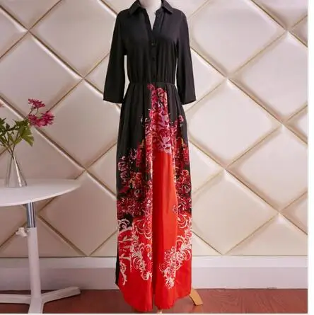 2015 нью-лонг платье черно-белой печать макси платья модные свободного покроя