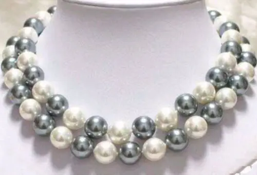 12mm 2rows white &amp black sea shell pearl necklace | Украшения и аксессуары