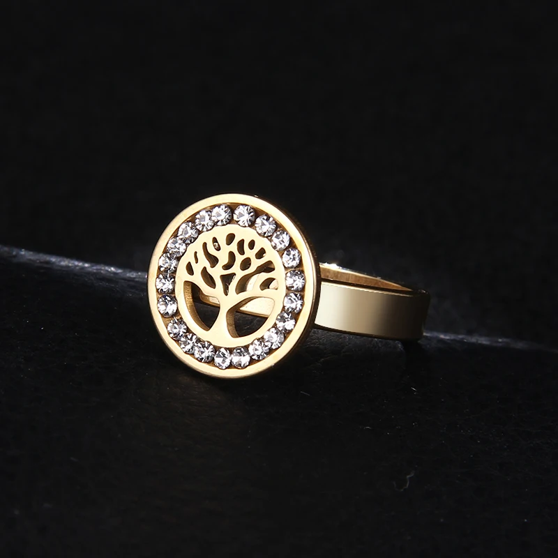 

DOTIFI 316L Stainless Steel Rings For Women A Circle Cf Zircon Trees Engagement Wedding Ring Jewelry