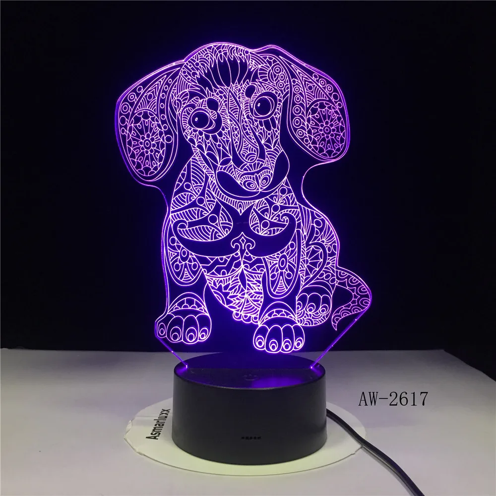 GX2617 Собака Щенок 3d лампа прекрасная 7 Изменение цвета 3D цветной яркий светильник