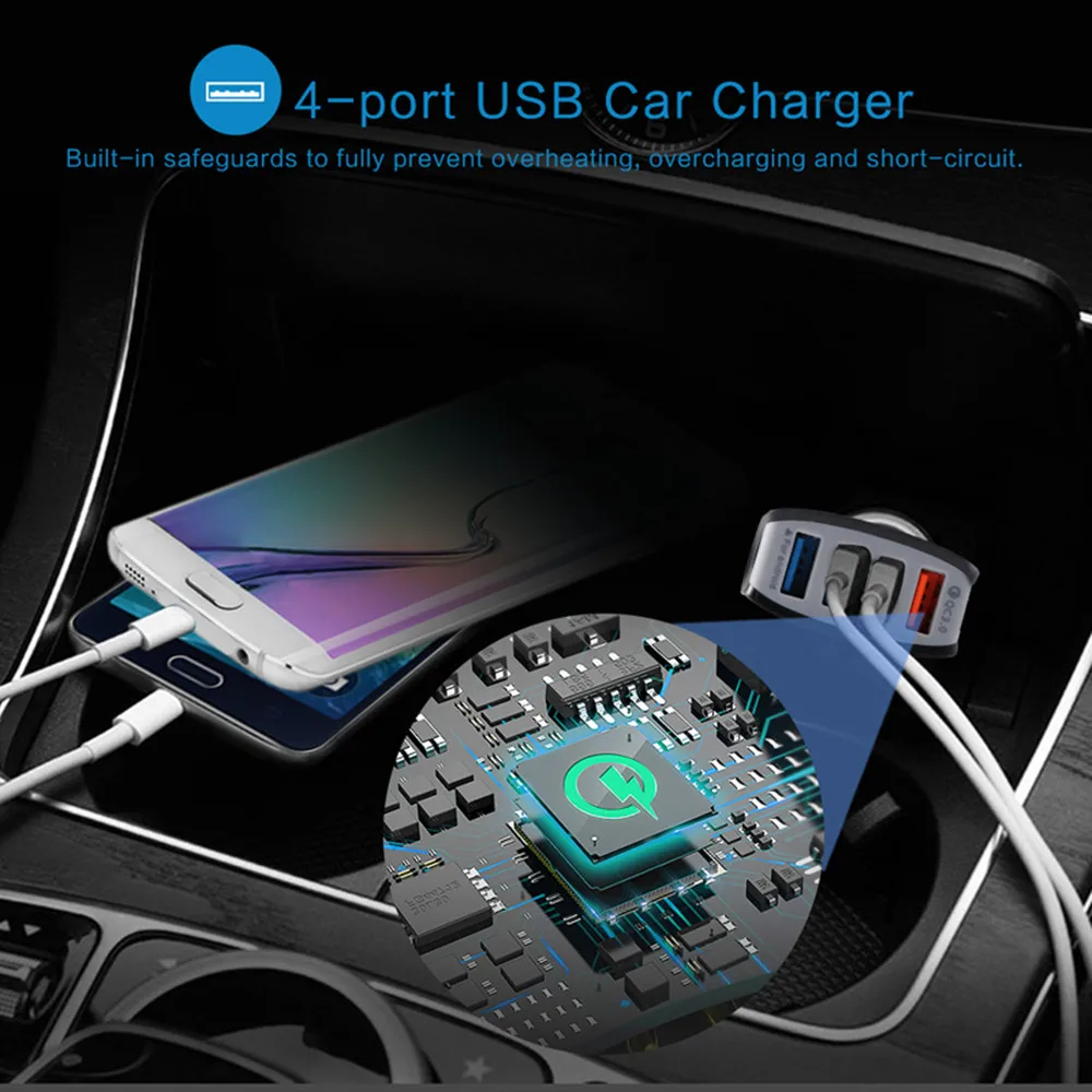 QC3.0 автомобильное зарядное устройство для мобильного телефона автомобильное зарядное устройство 4 порта Переходник USB для зарядки в машине универсальная Быстрая зарядка для iPhone samsung huawei