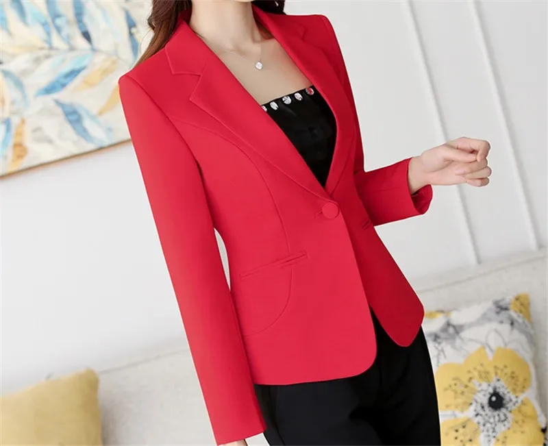 Женский блейзер, желтый, длинный рукав, Блейзер, зубчатый воротник, на одной пуговице, пальто, тонкий женский офисный жакет, женский костюм, Блейзер, топ, 655 - Цвет: Red