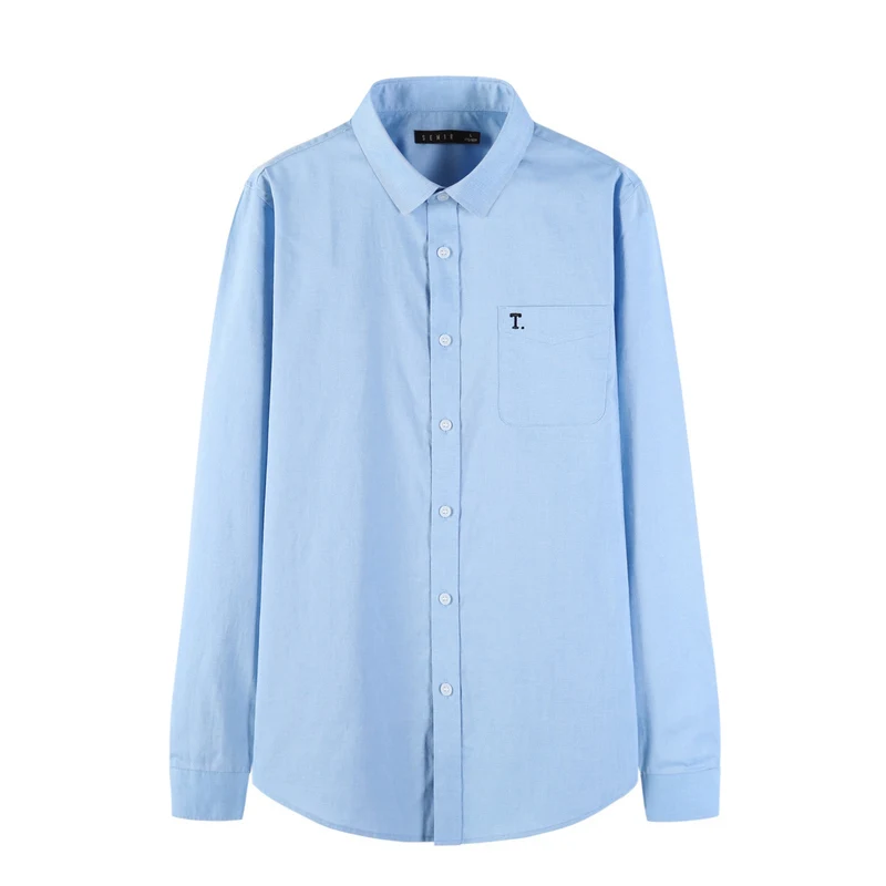 white and blue SEMIR Мужская рубашка классического кроя из хлопка с нагрудным карманом, Мужская Легкая железная рубашка с отложным воротником, Мужская классическая Модная рубашка - Цвет: white and blue