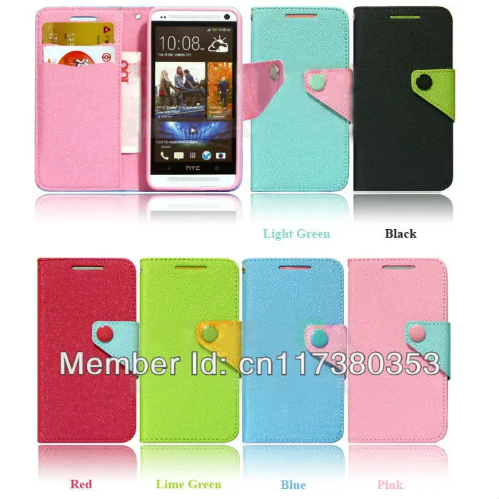 Чехол-книжка с подставкой и отделением для кредитных карт HTC ONE M7 черный синий