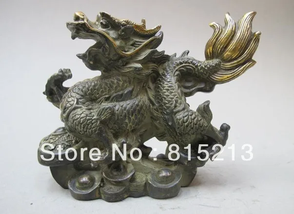 

wang 000190 Chinese Folk collection Old Bronze Lucky Wealth ingot Dragon Statue