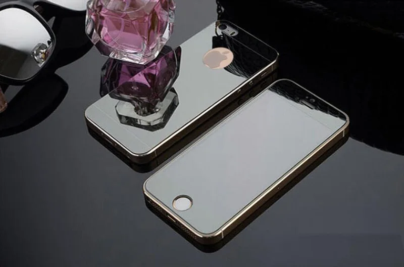 Высококачественное закаленное стекло с зеркальным эффектом для iphone 5S, 5, SE, 6, 6 S, 7, 8 Plus, золото, серебро, синий, черный и розовое золото, спереди+ сзади