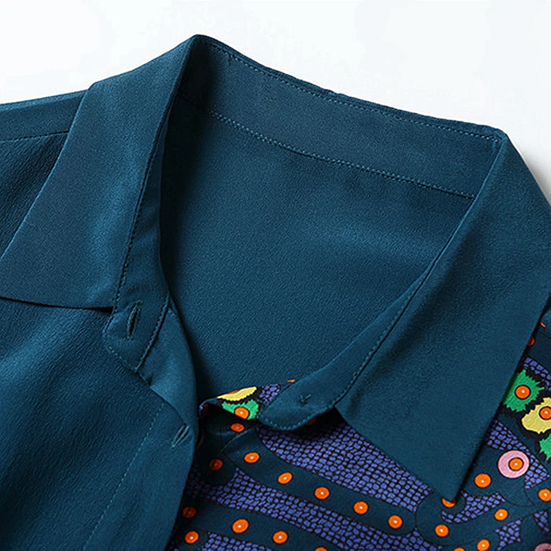 Женская Асимметричная блузка с принтом офисная из 100% шелка отложным воротником и