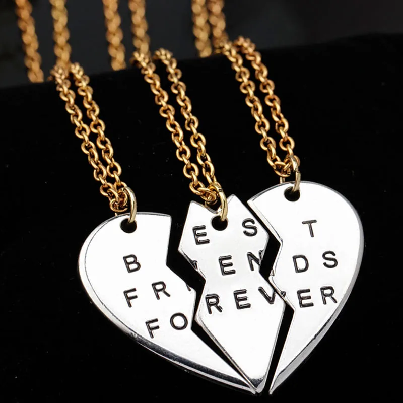 Колье ожерелье c подвеской сердца кулоны для троих друзей навсегда Чокер женщины