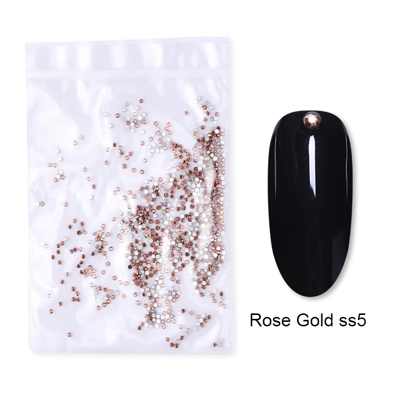 Rose Gold ss5 1440 шт./пакет Стразы для ногтей красочные смешанные размеры с плоским основанием, для ногтей Камни DIY 3d-украшения для ногтей маникюр - Цвет: Rose Gold ss5