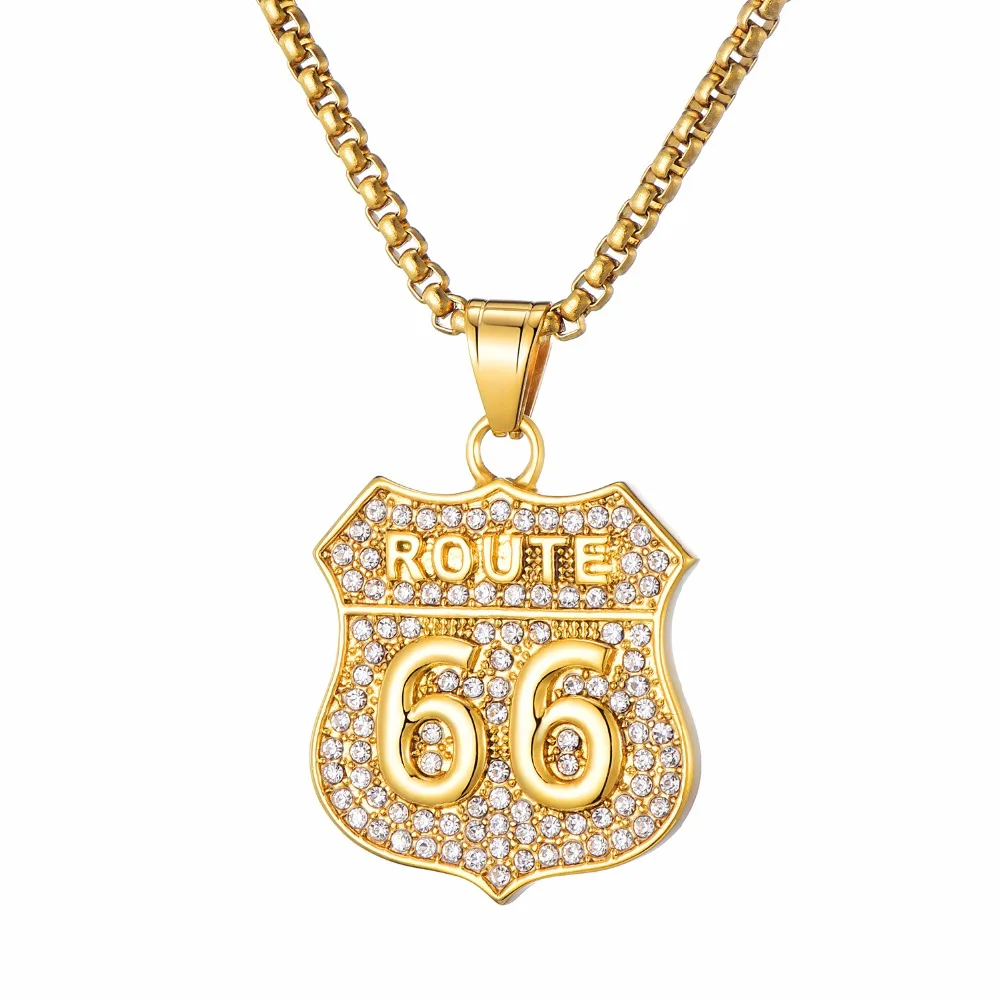 Хип-хоп Iced Out Bling Route 66 подвески и ожерелья для мужчин ювелирные изделия Прямая
