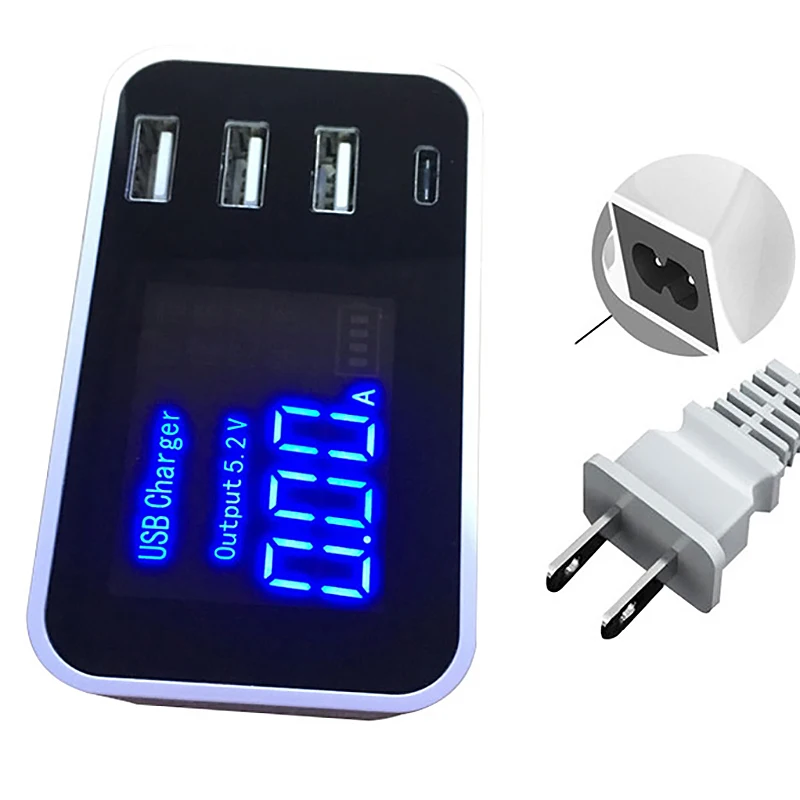 Светодиодный дисплей 3 порта Usb зарядное устройство с Type C для Samsung Iphone Ipad Быстрый