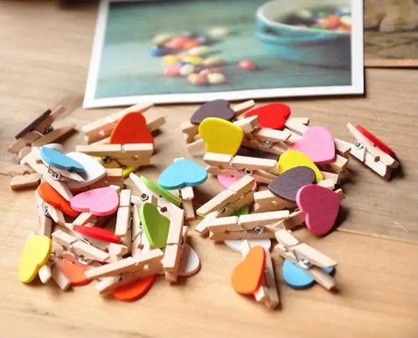 50pcs Small Heart Wood Clips with Hemp Rope Wooden Pegs hemp rope pin clothespin craft for Wedding Party Decorative Favors | Дом и сад