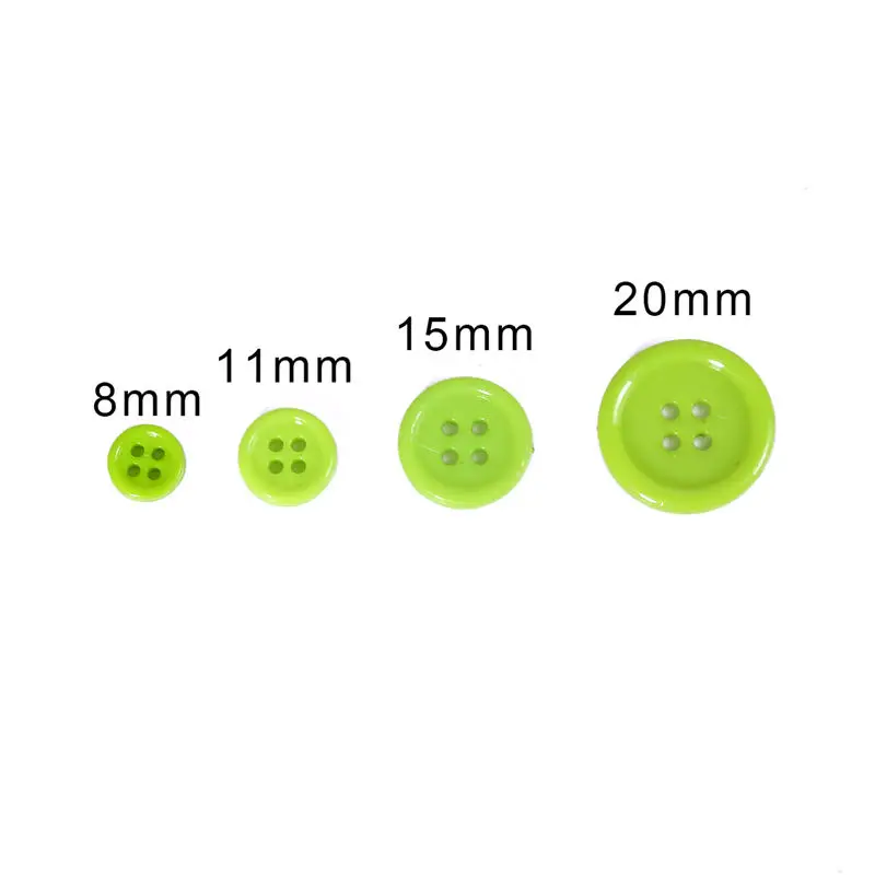 Green 8/11/15/20 мм сплошной Цвет круглый смолы кнопки 4 отверстия швейной машинки детская одежда Ремесло Украшение для альбома DIY аксессуары для одежды - Color: Green