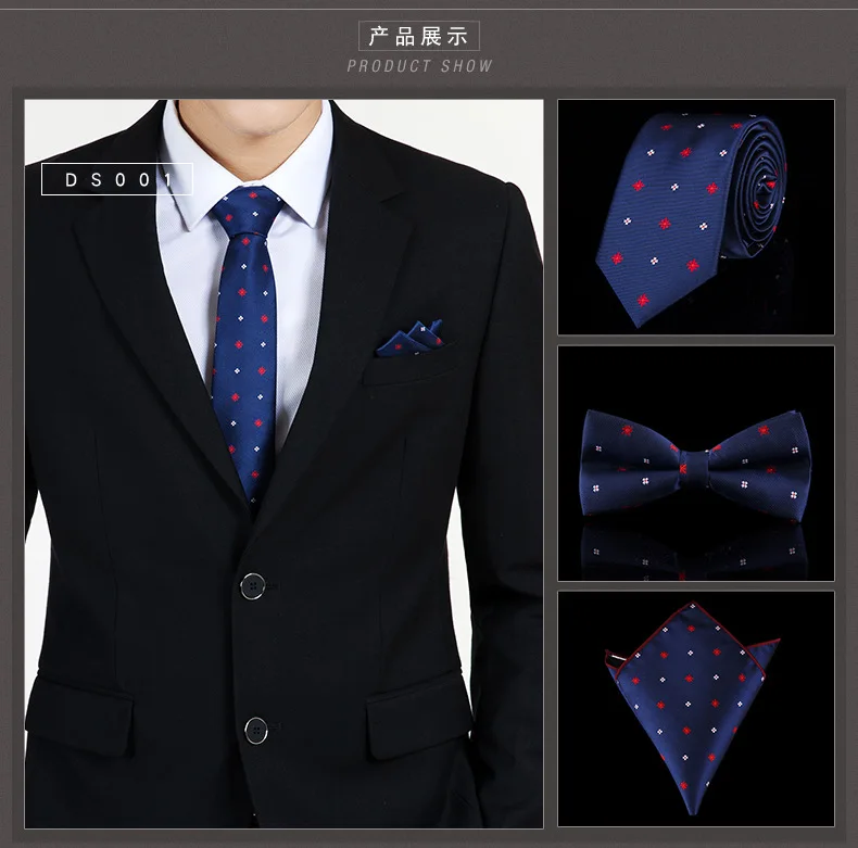 

3 PCS Men NeckTie Set Bowtie Slim Necktie high quality Slim Skinny Narrow Men Tie dress Handkerchief Pocket Square Suits Sets