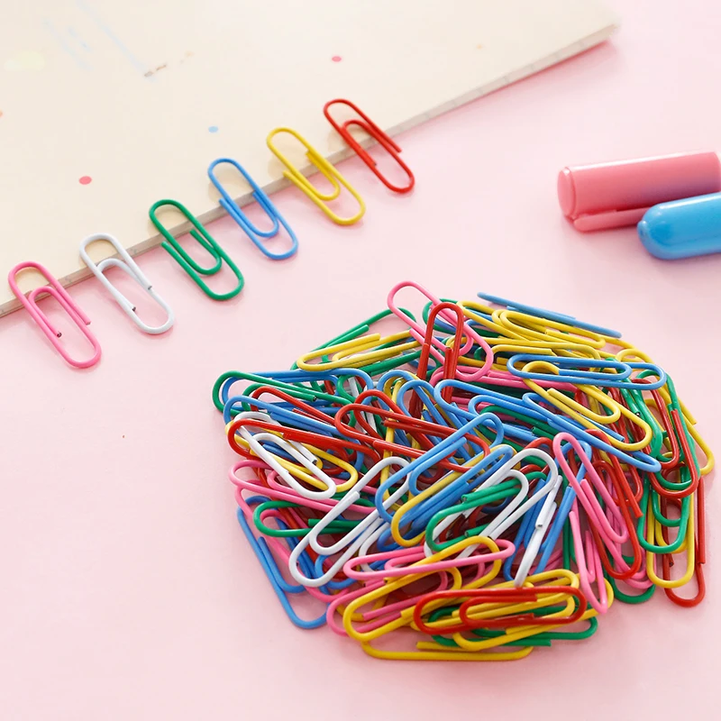 100pcs/set Creative Paper Clips Office Supplies Colorful Cute Staples Memo Clip Note Holder