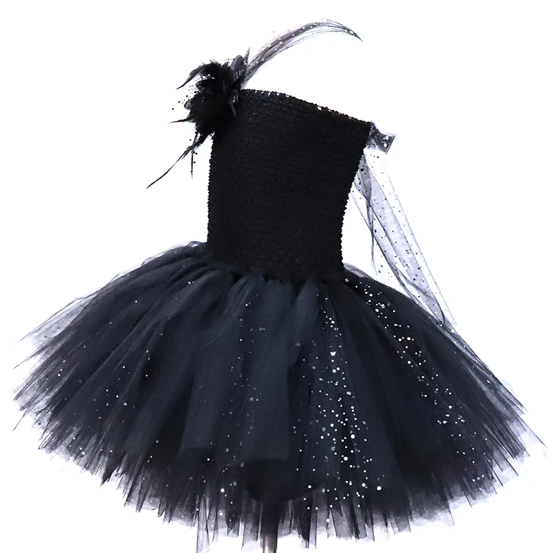 POSH DREAM Black Flower Girls Tutu Dresses for Party Sparkly Tulle with Lining Kids Clothes | Детская одежда и обувь
