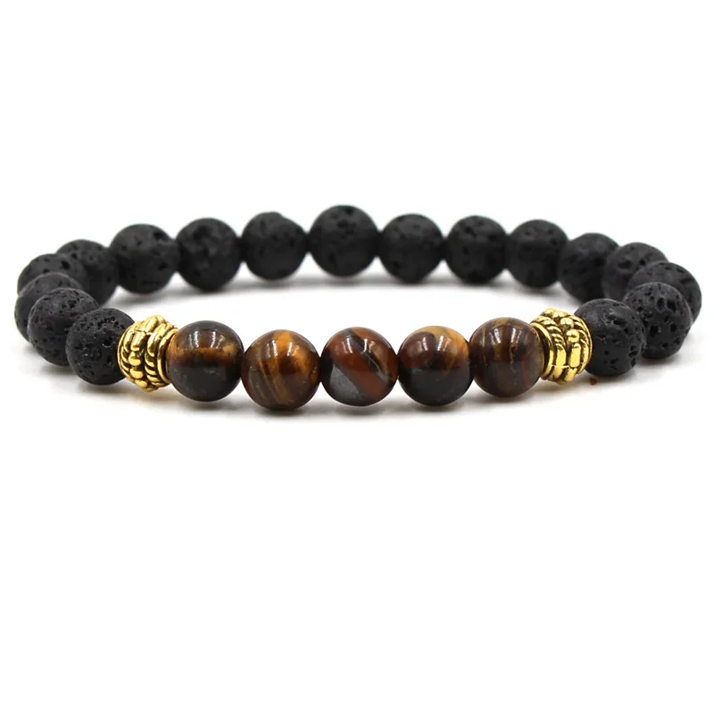 

HOBBORN Classic 8mm Handmade Natural Stone Bracelet Weathered Onxy Lava Stone Healing Reiki Prayer Balance Women Men Bracelets
